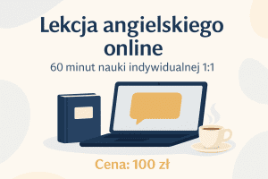 lekcja angielskiego online 1:1 przez Zoom - nauczycielka przy komputerze